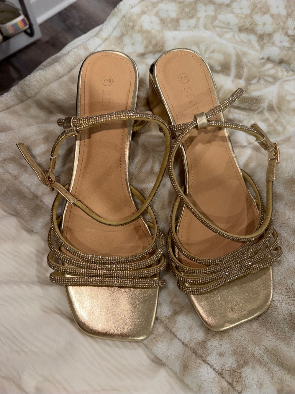 ASOS Gold Strappy Rhinestone Heeled Sandals